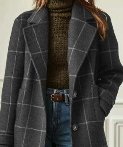 Rosalind | Women's Check Wool Blend Lapel Collar Coat
