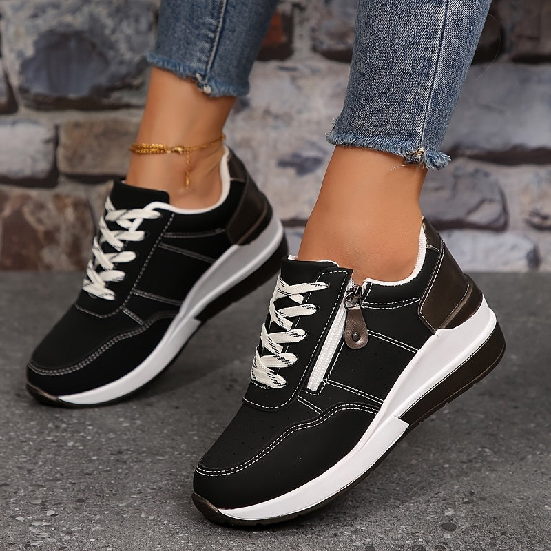 Verena | Women's Wedge Lace Up Zip Trainer Sneaker