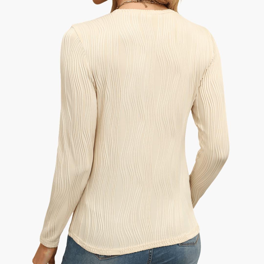 Elodie | Women's Ribbed Textured Round Neck Long Sleeve Top