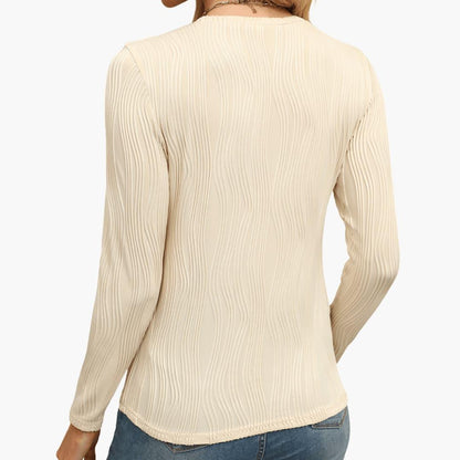 Elodie | Women's Ribbed Textured Round Neck Long Sleeve Top