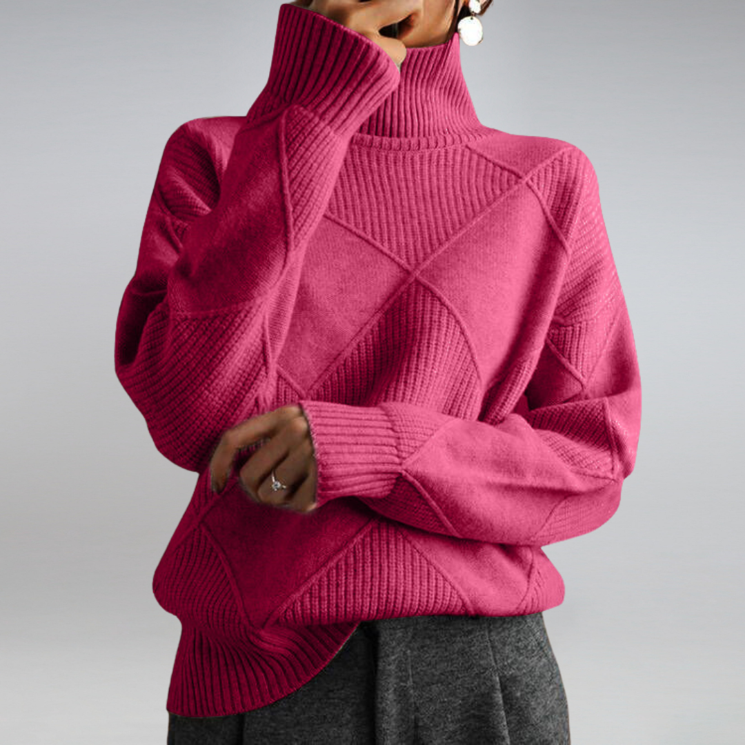 Marlowe | Women's Oversized Turtleneck Diamond Knit Sweater