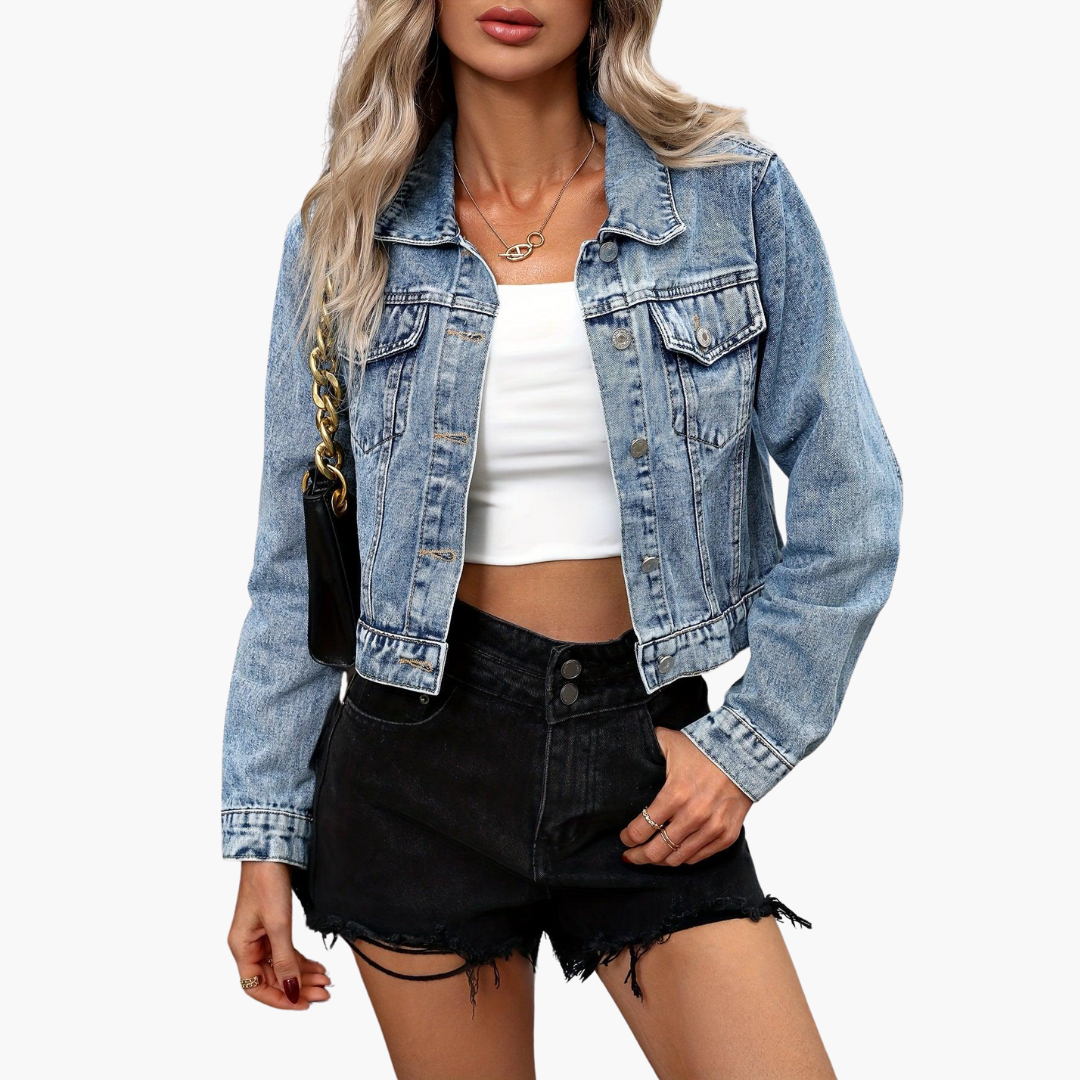 Marlowe | Women's Cropped Fitted Collared Denim Jacket