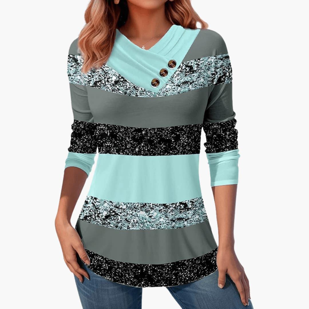 Marlowe | Women's Colour Block Striped V-Neck Long Sleeve Top