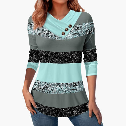 Marlowe | Women's Colour Block Striped V-Neck Long Sleeve Top