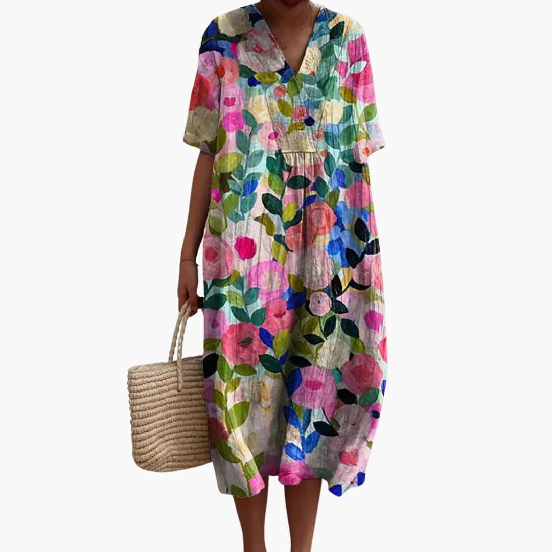 Meadow | Women's Floral V-Neck Oversized Casual Summer Midi Dress