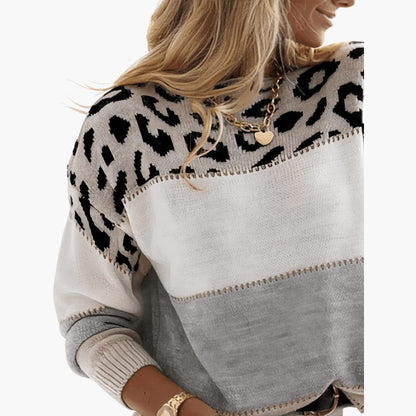Sienna | Women's Leopard Colour-Block Relaxed Long Sleeve Jumper