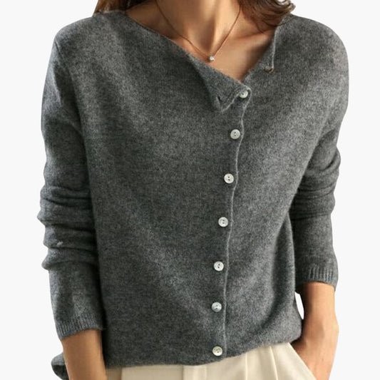 Elara | Women's Asymmetric Button Front Long Sleeve Knitted Cardigan