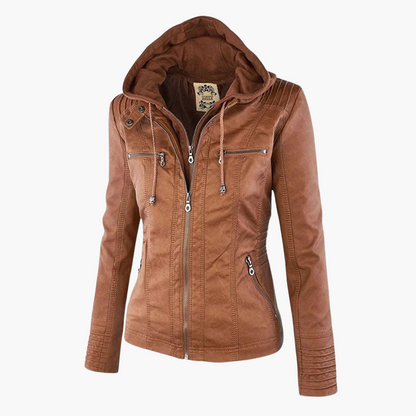 Harper | Women's Faux Leather Hooded Zip-Up Jacket