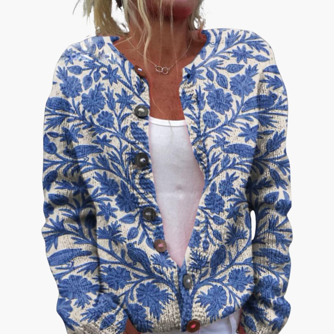 Delphine | Women's Floral Button-Up Long Sleeve Knit Cardigan