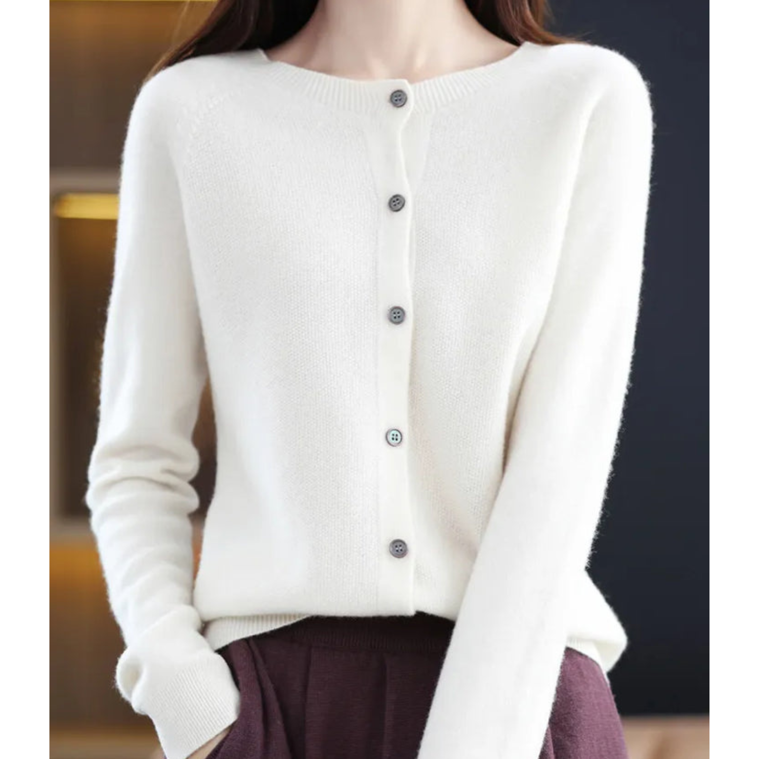 Rosalie | Women's Merino Wool Cashmere Blend Knit O-Neck Cardigan