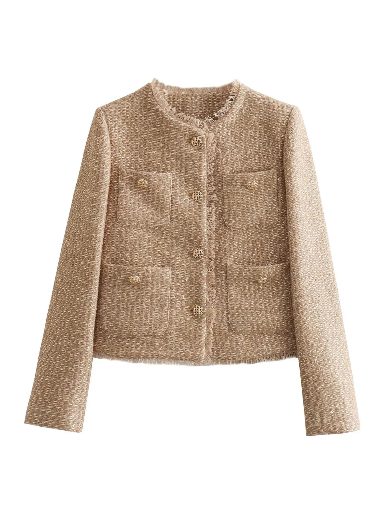 Rosaria | Women's Tweed Cropped Button-Front Blazer Jacket