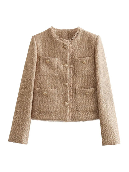 Rosaria | Women's Tweed Cropped Button-Front Blazer Jacket