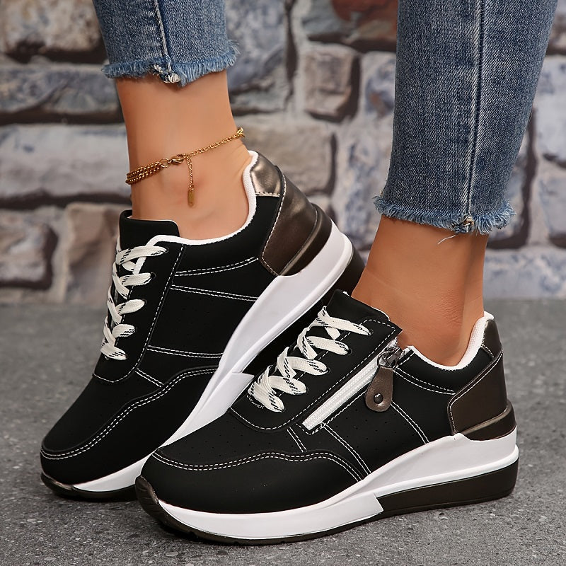 Verena | Women's Wedge Lace Up Zip Trainer Sneaker