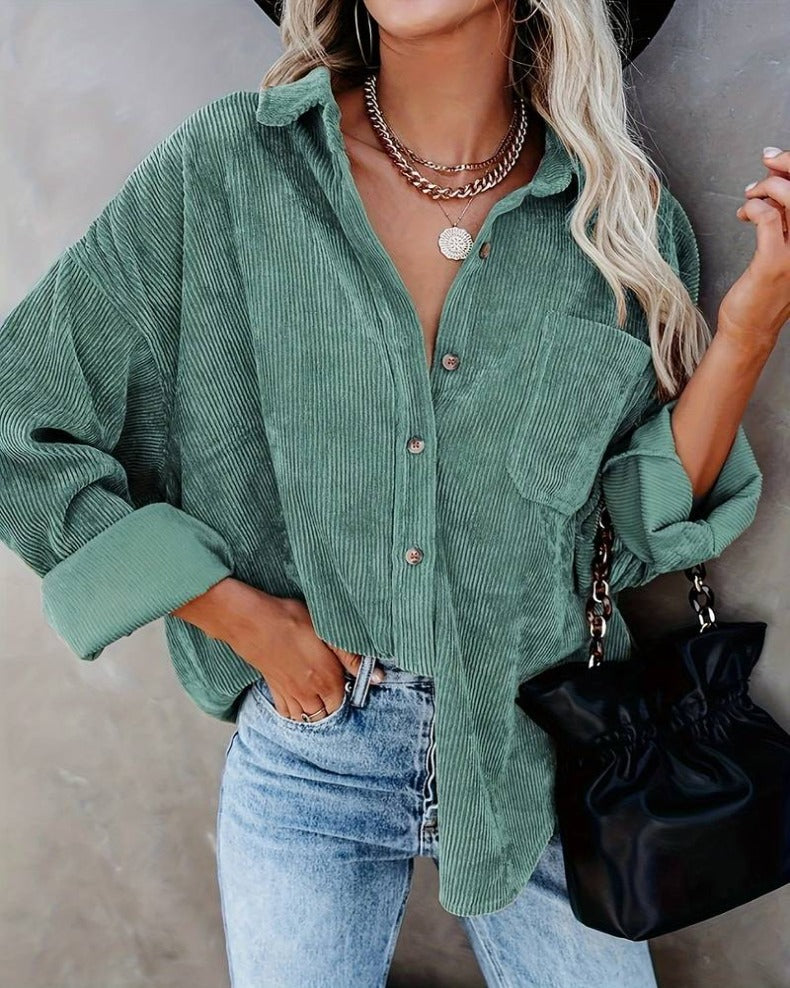 Corinne | Women's Corduroy Oversized Button Up Shirt