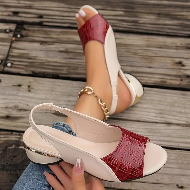 Melanie | Block Heeled Sandals Croc Texture Slingback Two Tone