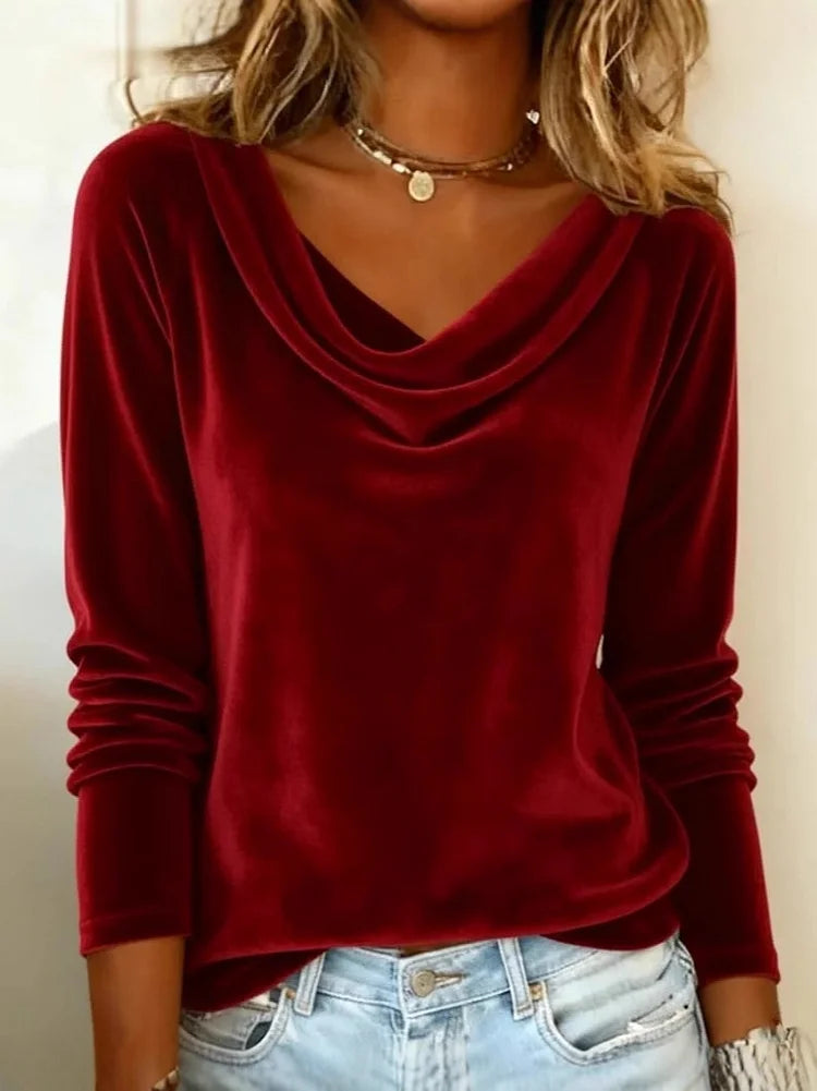 Verona | Women's Long Sleeve Velvet Cowl Neck Blouse