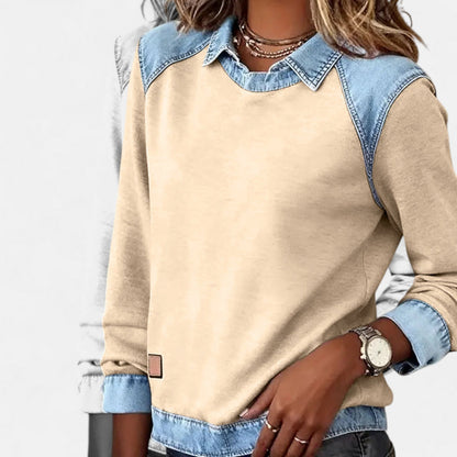 Delaney | Women's Collared Denim Contrast Long Sleeve Jumper