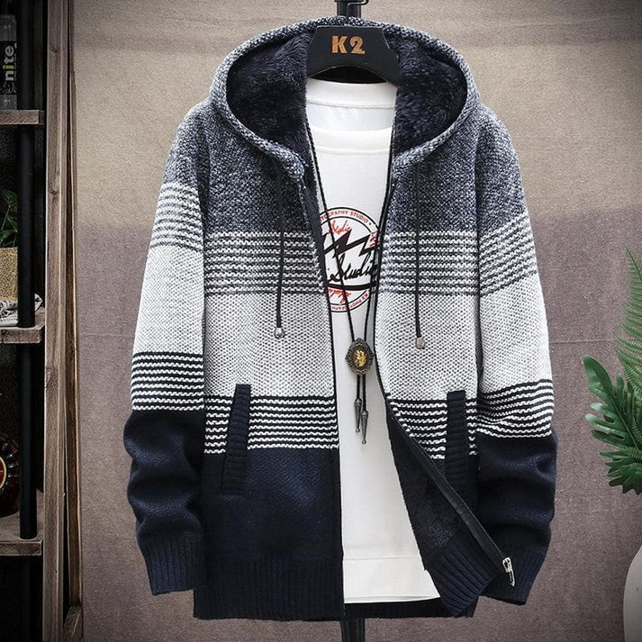 Alaster | Men's Knitted Hooded Striped Cardigan