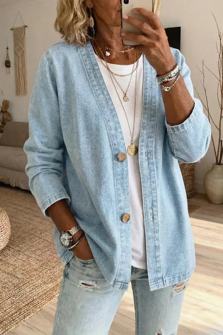 Nadine | Women's Casual Denim Open-Front Cardigan