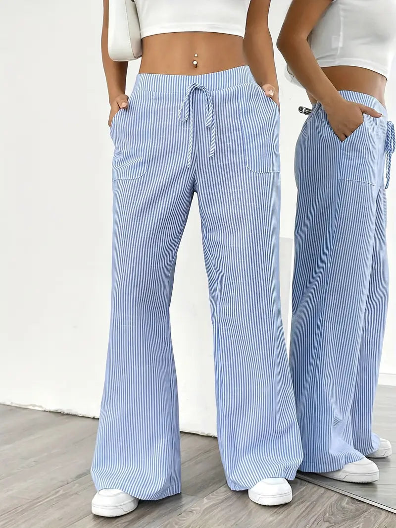 Marlowe | Women's Striped Wide-Leg Drawstring Beach Trousers