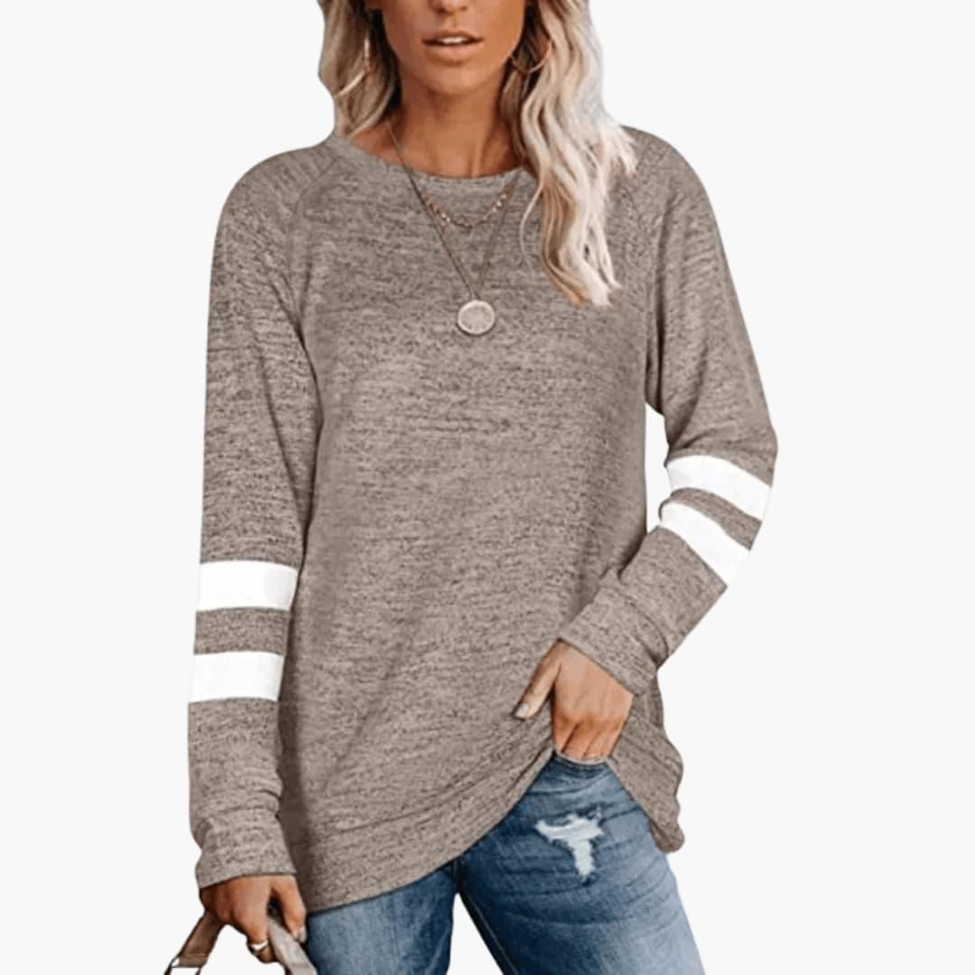 Marlowe | Women's Long Sleeve Varsity Stripe Crew Neck Top