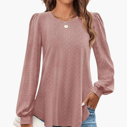 Freya | Women's Eyelet Lantern Sleeve Round Neck Top