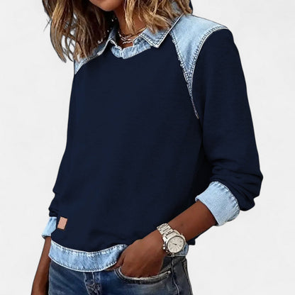 Delaney | Women's Collared Denim Contrast Long Sleeve Jumper