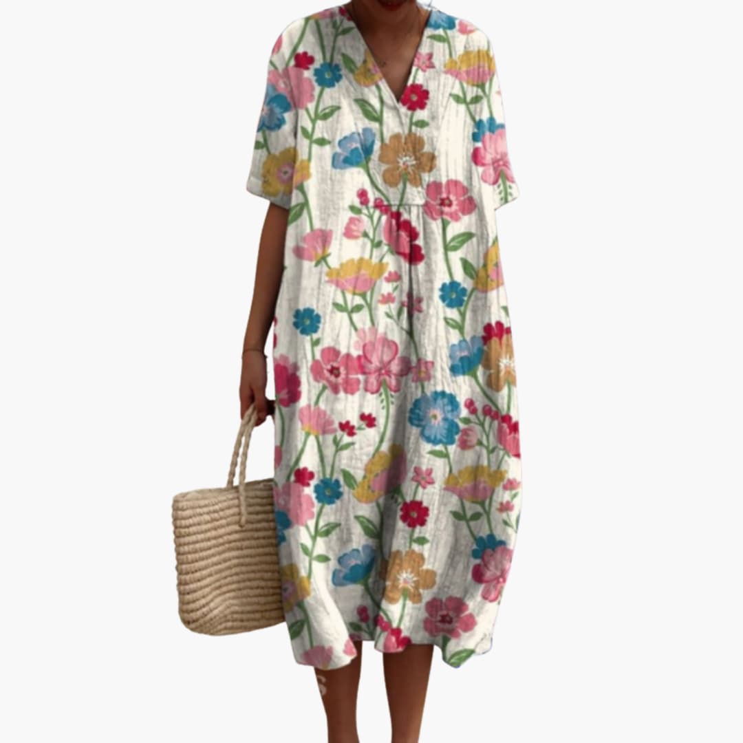 Meadow | Women's Floral V-Neck Oversized Casual Summer Midi Dress
