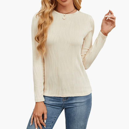 Elodie | Women's Ribbed Textured Round Neck Long Sleeve Top