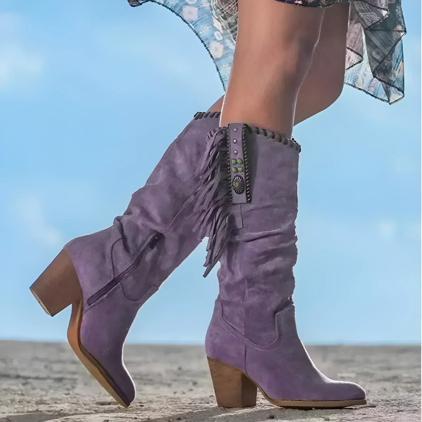 Marisette | Women's Western Fringe Suede Knee High Boot