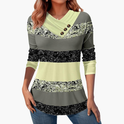 Marlowe | Women's Colour Block Striped V-Neck Long Sleeve Top