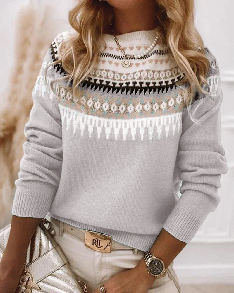 Aspen | Women's Fair Isle Nordic Knit Crew Neck Sweater