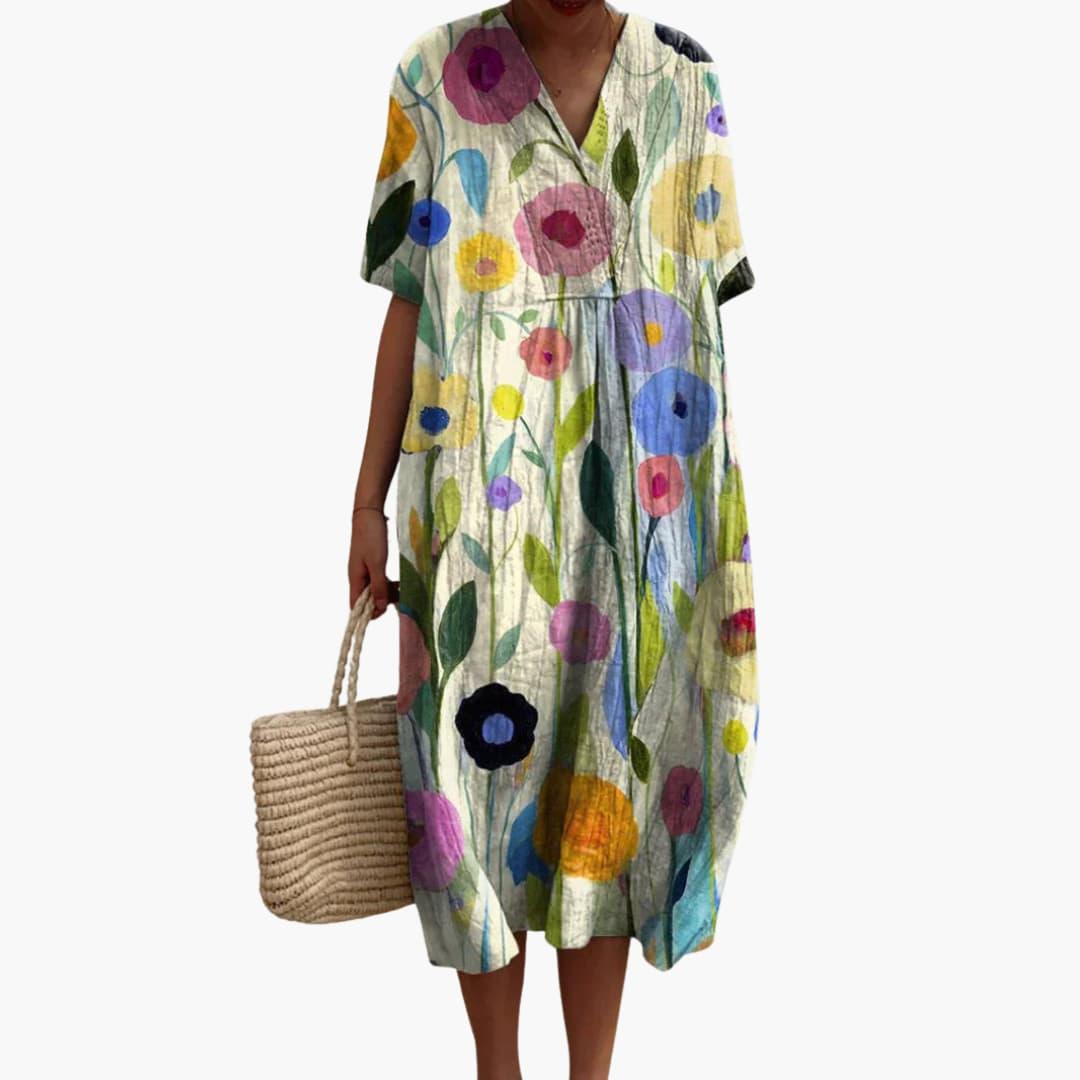 Meadow | Women's Floral V-Neck Oversized Casual Summer Midi Dress
