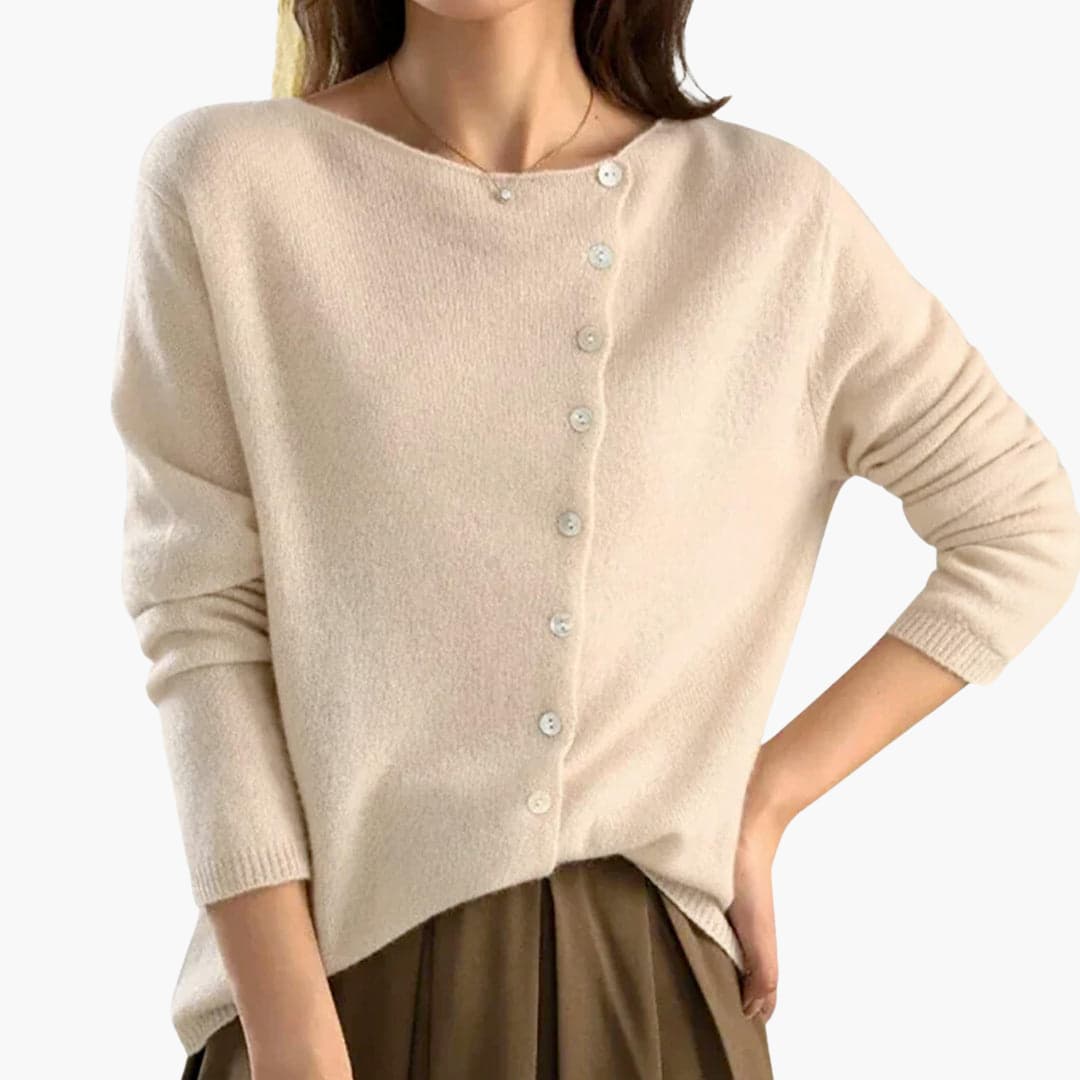 Elara | Women's Asymmetric Button Front Long Sleeve Knitted Cardigan