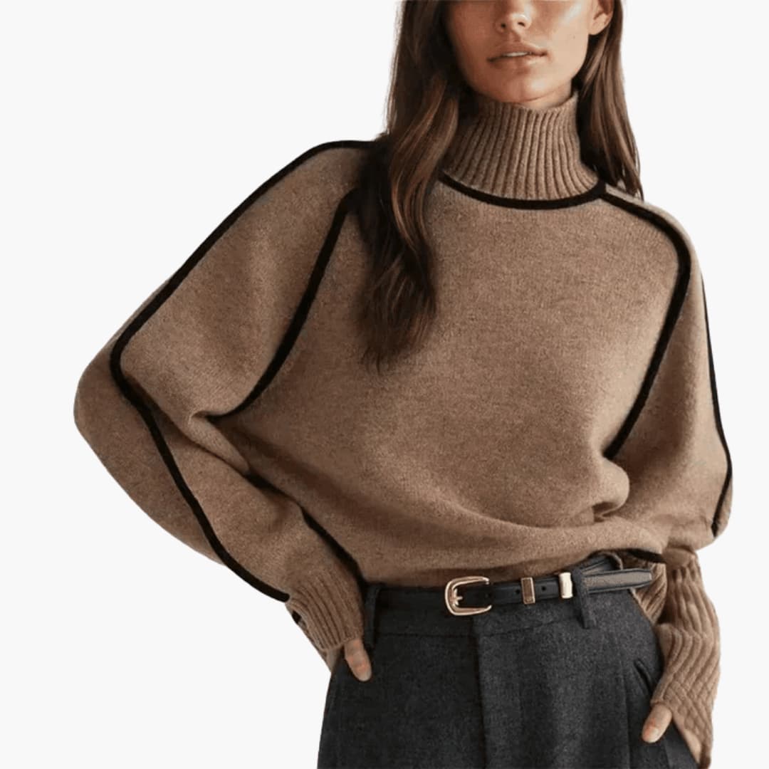 Marlowe | Women's Turtleneck Contrast Trim Relaxed Fit Jumper