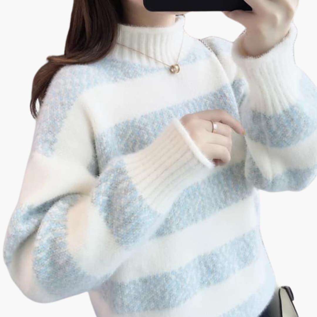 Elodie | Women's Mock Neck Striped Knit Cosy Sweater