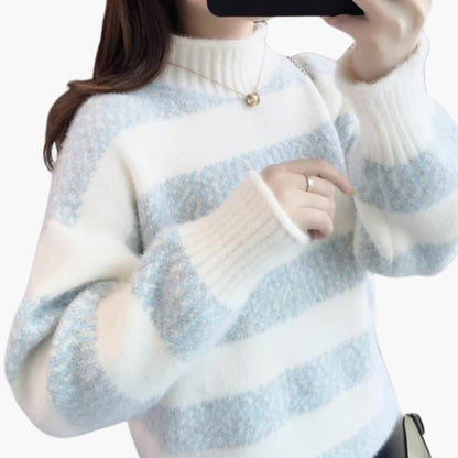 Elodie | Women's Mock Neck Striped Knit Cosy Sweater