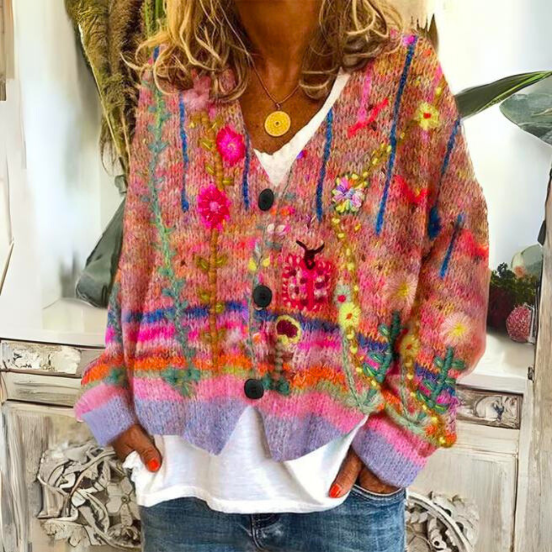 Marlena | Women's Bohemian Floral Embroidered Cardigan