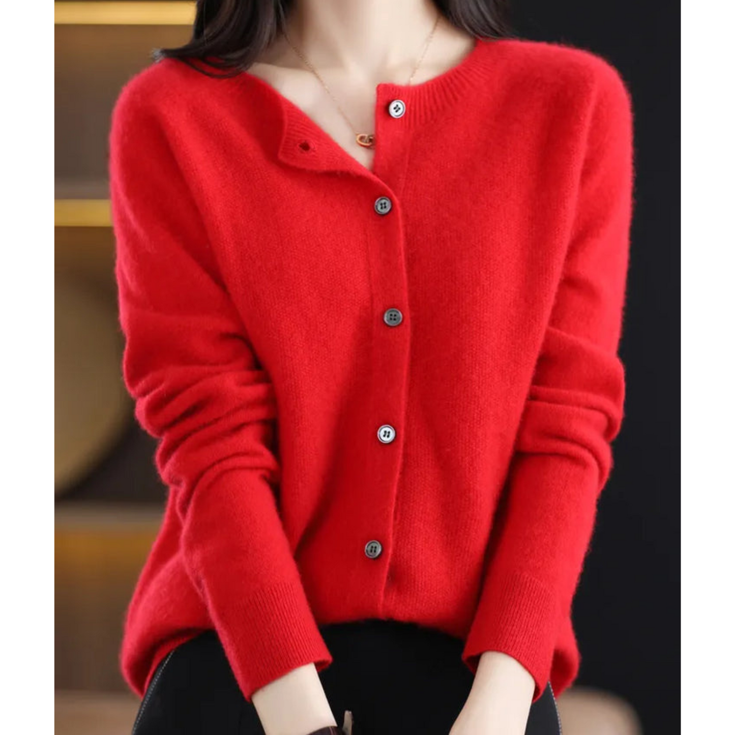Rosalie | Women's Merino Wool Cashmere Blend Knit O-Neck Cardigan