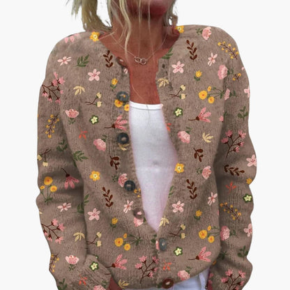 Delphine | Women's Floral Button-Up Long Sleeve Knit Cardigan