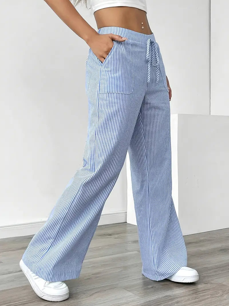 Marlowe | Women's Striped Wide-Leg Drawstring Beach Trousers