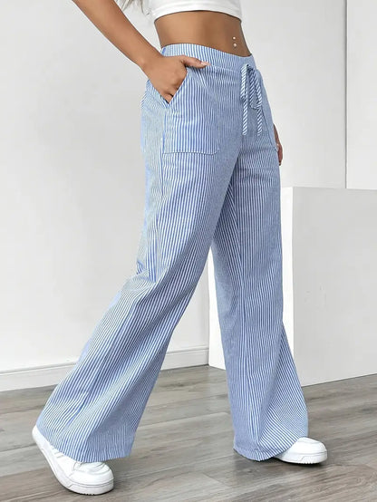 Marlowe | Women's Striped Wide-Leg Drawstring Beach Trousers