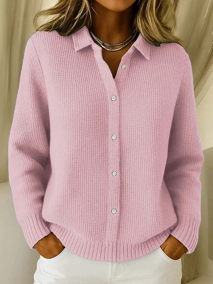 Susan | Women's Waffle Knit Collared Button Down Cardigan