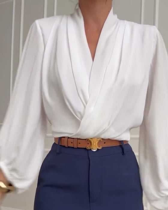 Nerissa | Women's V-Neck Lantern Sleeve Wrap Blouse