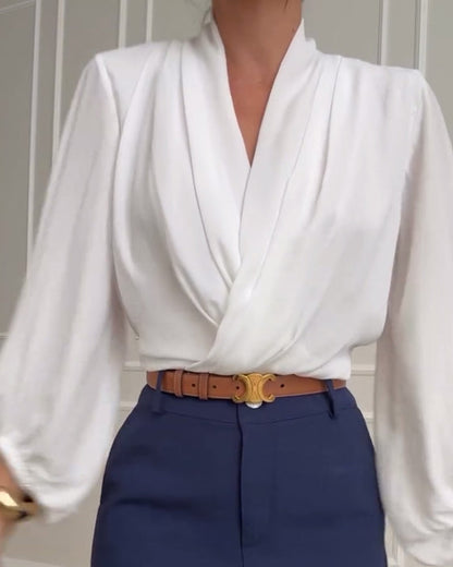 Nerissa | Women's V-Neck Lantern Sleeve Wrap Blouse