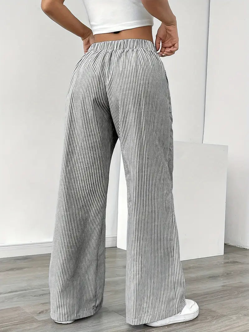 Marisol | Women's Striped Wide Leg Drawstring Beach Trousers