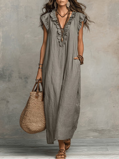 Wrenlow | Women's Ruffle Sleeveless Boho Maxi Dress