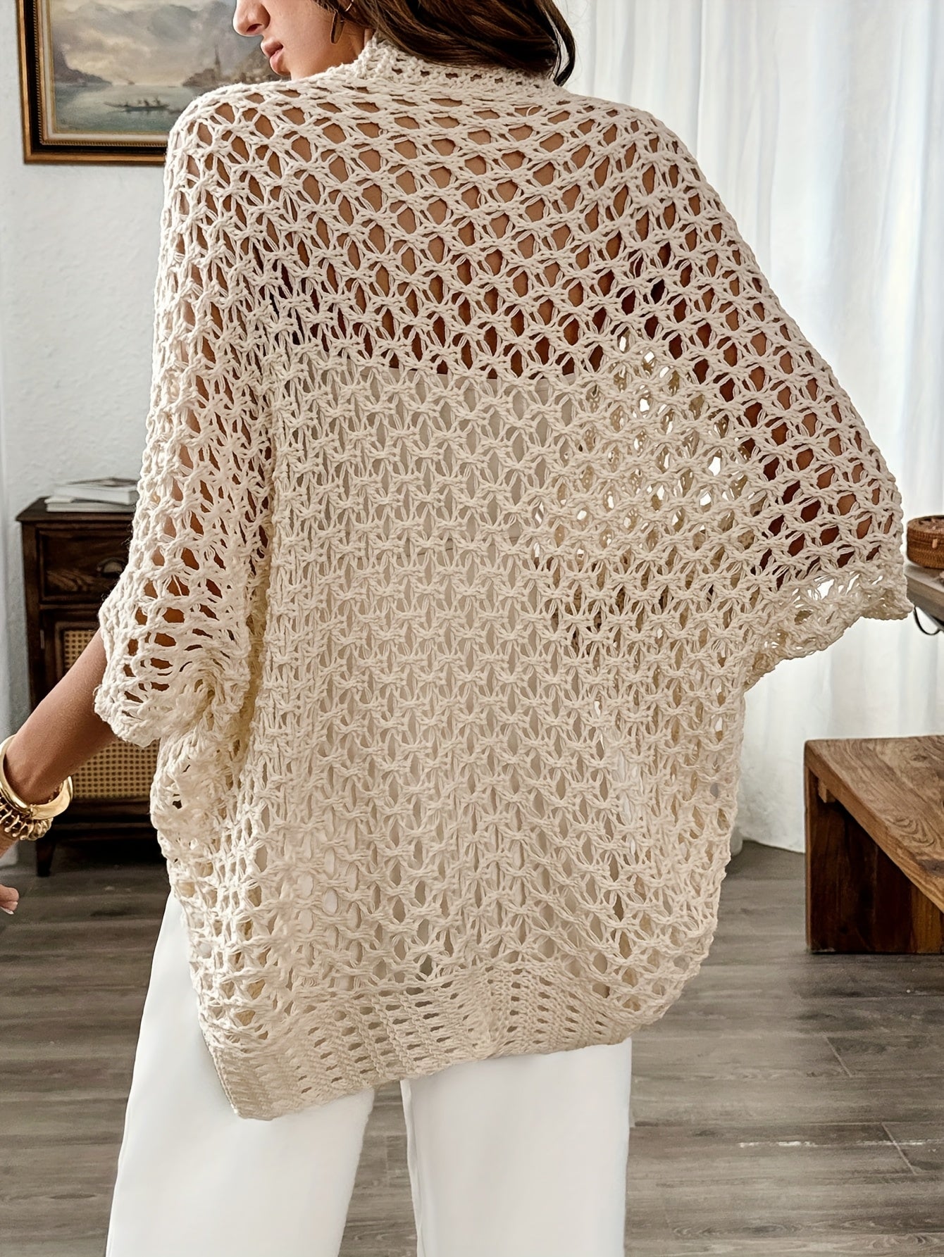 Thalia | Women's Open-Front Crochet Knit Batwing Cardigan