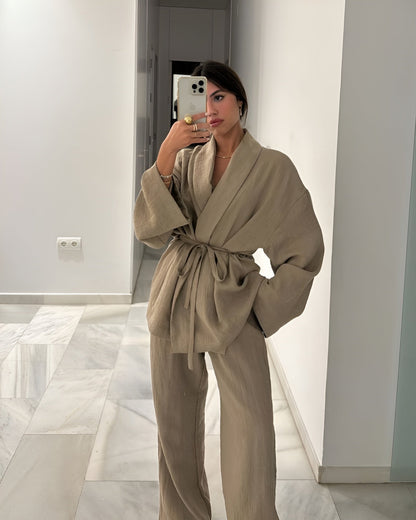 Liora | Women's Belted Wrap Wide-Leg Two-Piece Set