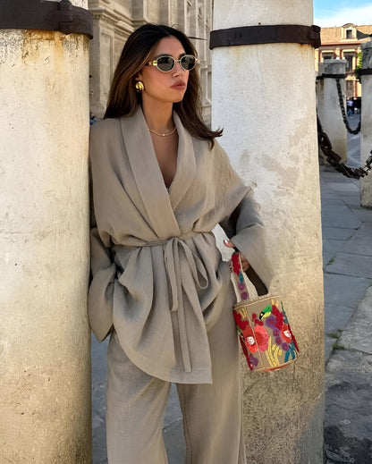 Liora | Women's Belted Wrap Wide-Leg Two-Piece Set